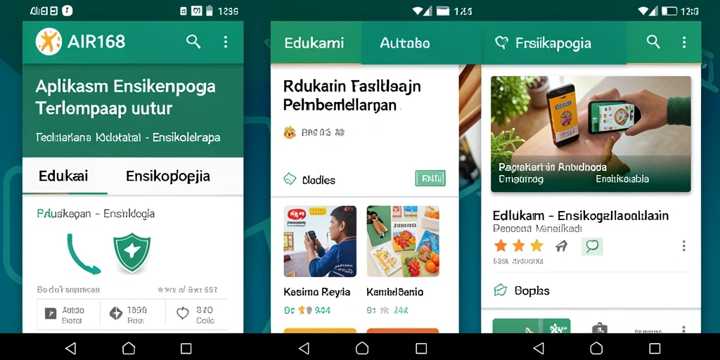Antarmuka intuitif aplikasi AIR168 dengan beragam konten edukatif.