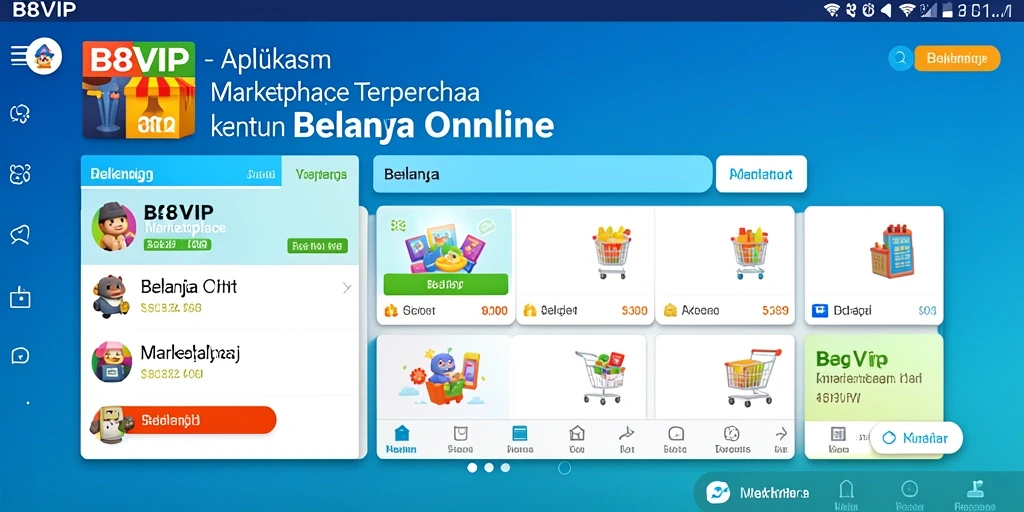 Screenshot utama B8VIP menampilkan antarmuka aplikasi Marketplace yang menarik.