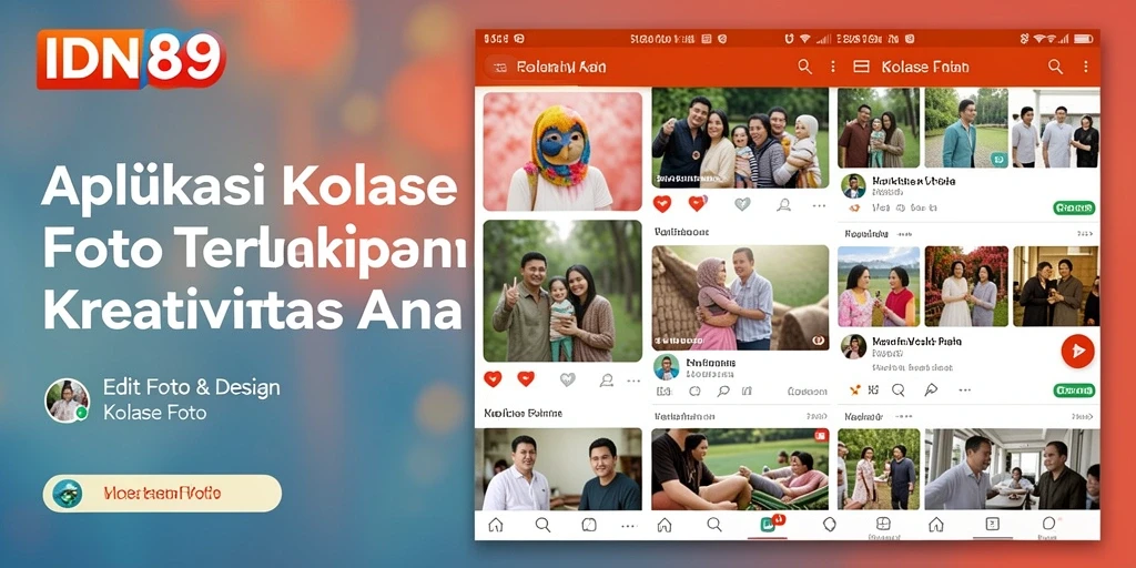 Tampilan antarmuka dan fungsi kolase foto dari aplikasi IDN89.