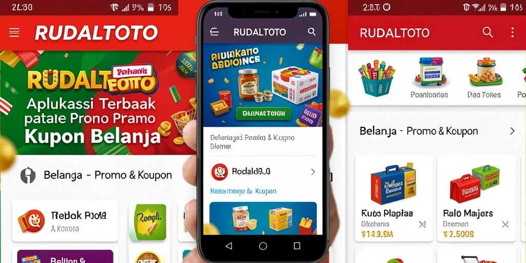 Tampilan antarmuka aplikasi RUDALTOTO dengan fitur kupon dan promo.